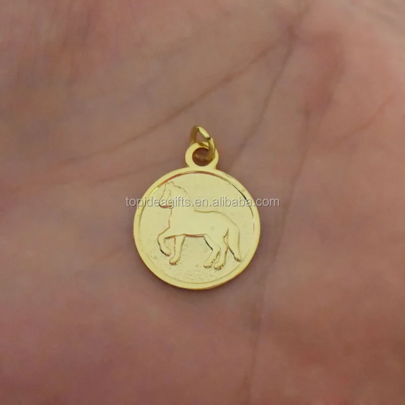 Gold & Silver Finish Horse Logo Metal Sandblast Round Jewelry Bracelet Pendant Tags