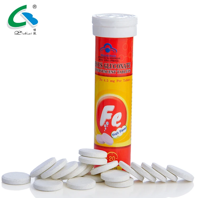 Ferrous gluconate effervescent tablet for iron health supplement