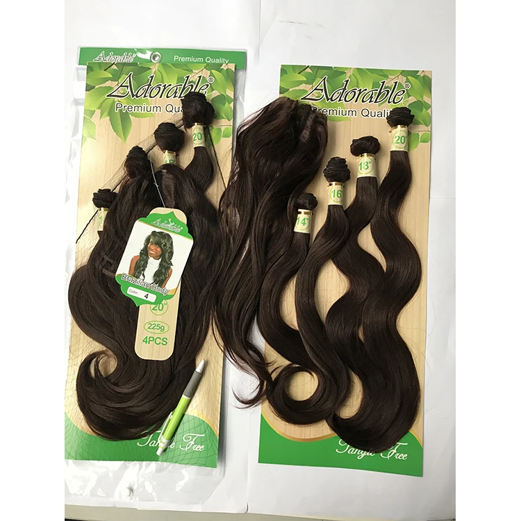Hot selling synthetic hair extensions braids Brazilian body wave 4# free synthetic hair closure