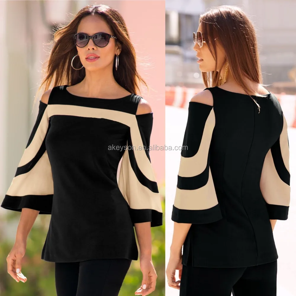 
Wholesale Monogram Women Batwing Cold Shoulder Tops 