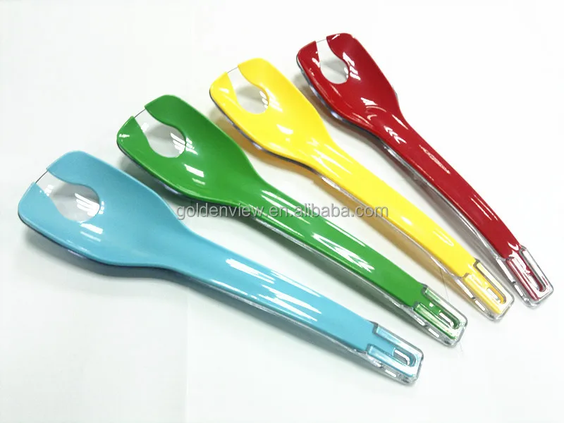 factory two-in-one colorful plastic salad mixing tools servers set hands tong fork spatula spoon shovel kitchen utensils