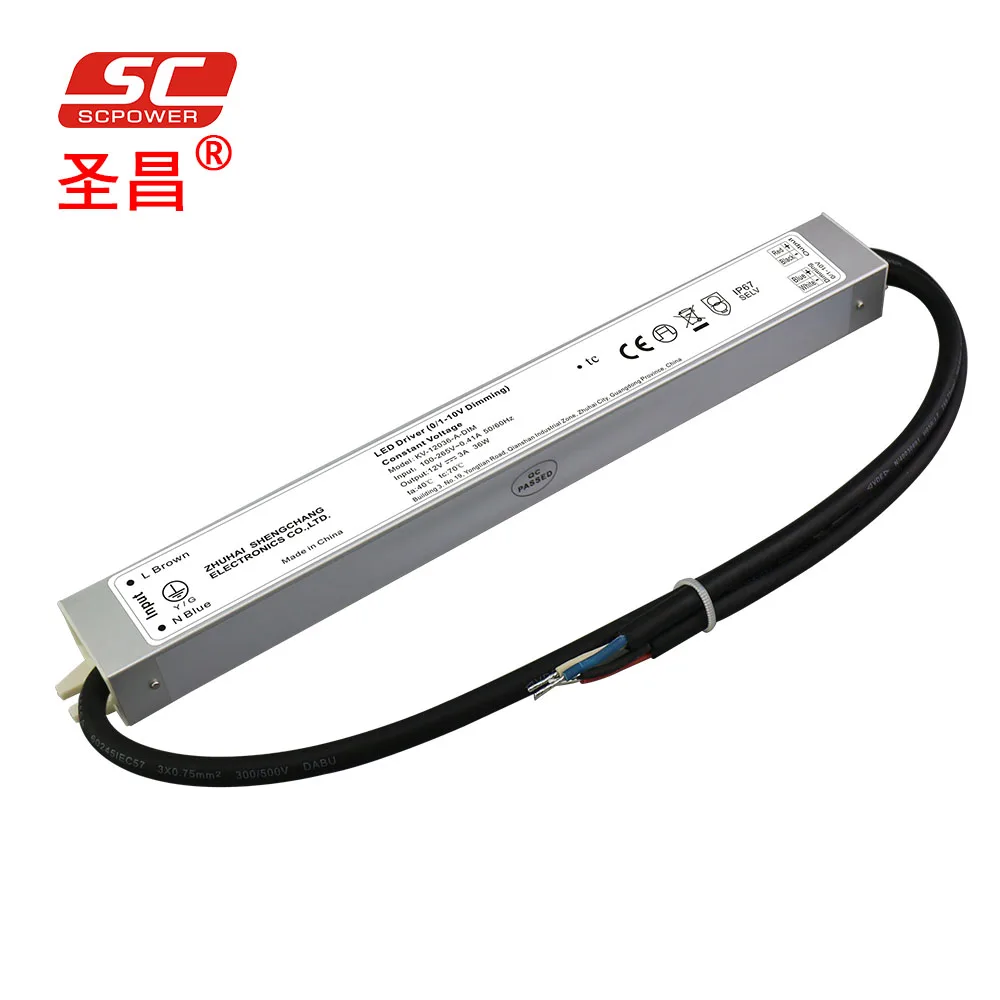 12V/24V led strip 36W dimming led transformer 0-10v dimmable pwm led driver with aluminium cover