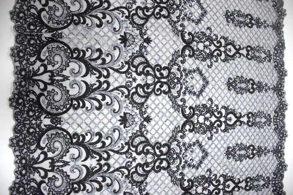 New product 2019 black sequins tulle beaded lace fabric african dresses embroidery designs for women  HY1000-4