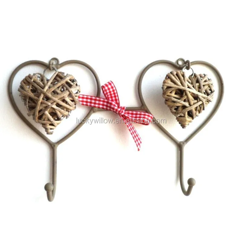 Hanging Wicker Heart for Wedding Party Decoration with Gingham Ribbon