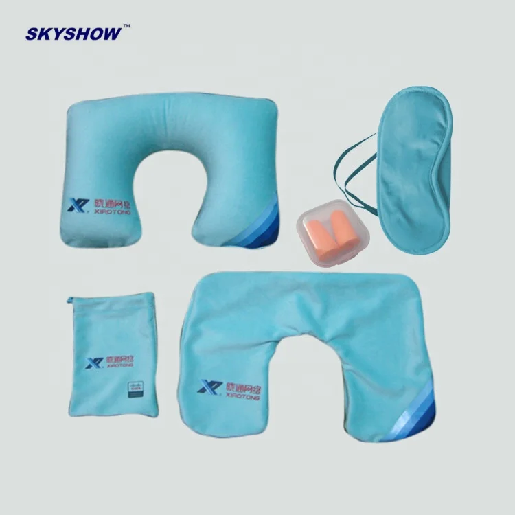 Hot selling inflatable u shape pillow airplane travel kit