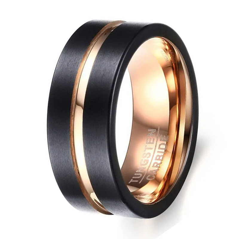 Black & Rose Gold Color Tungsten Carbide Wedding Band for Boy and Girl Friendship Ring Russian Men Simple Jewelry