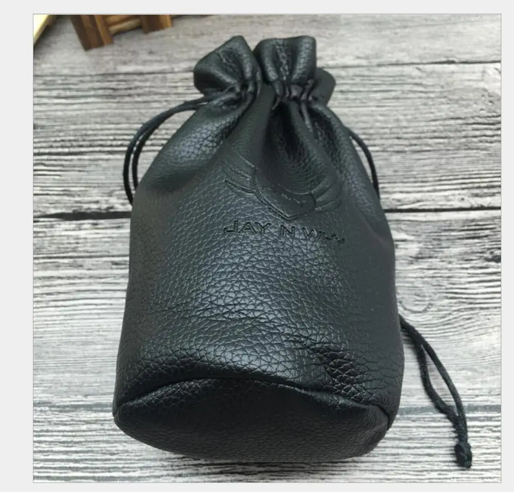 Custom Luxury Manufacturer Black PU Leather Jewelry Drawstring Bag with round bottom
