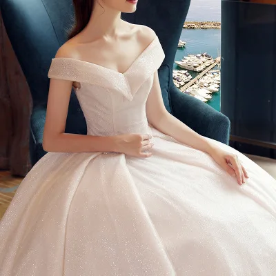 
Ball Gown Wedding Dresses 2019 Princess Off the Shoulder Sequins Shinny Saudi Arabic Bridal Gowns With Lace up Back 