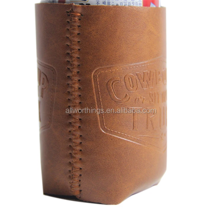 Custom Printed Neoprene PU Leather Beer Can Cooler