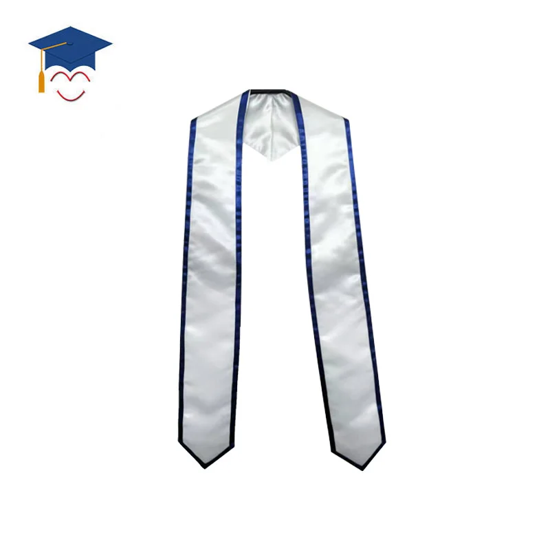 Hotsell  Graduation White Trimming  Stole With Blue Trimmed