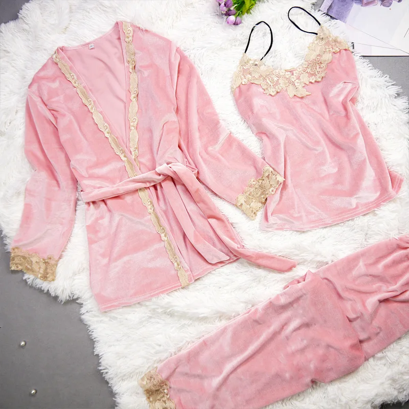
Wholesale Custom Velvet Solid Color 3Pcs Pajamas Women Pajamas 