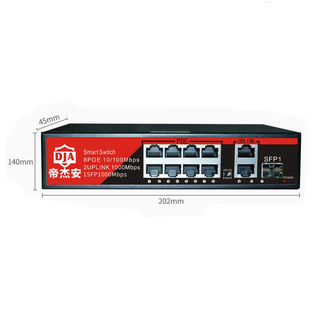 11Port gigabit 10/100/1000Mbps Network Reverse Switch Optical Ethernet Switch with 8+2+1 port POE Function