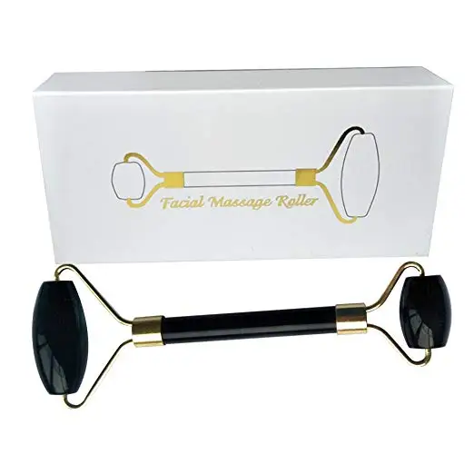 Original Factory Nephrite Anti Aging Therapy Natural Crystal Black Obsidian Stone Jade Massage Roller Gua Sha Set With Gift Box