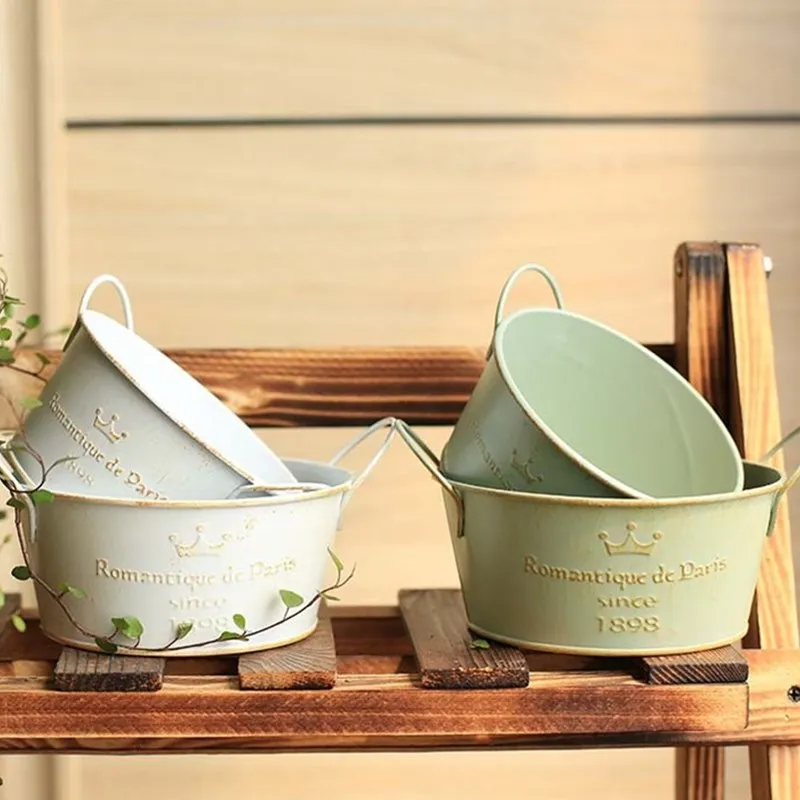 American country restoring ancient ways iron bucket,creative balcony decoration basin, pastoral style for old flower pots