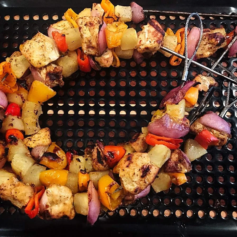 
hot sales BBQ Grill Skewer with Sliding Handle/ Barbecue Roast Flat Nonstick Grilling Skewers BBQ Sticks Set