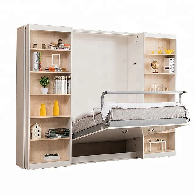 
Folding Wall Bed With Bookcase Wall Bed Mechanism Smart Bedroom Furniture 