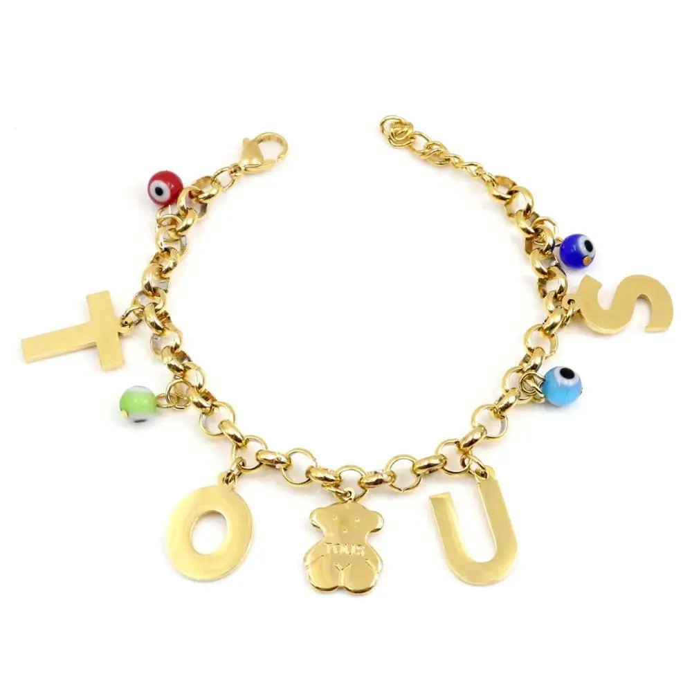 AFXSION 2023 new design jewelry stainless steel colored stone Letter pendant bracelet stainless steel bracelet