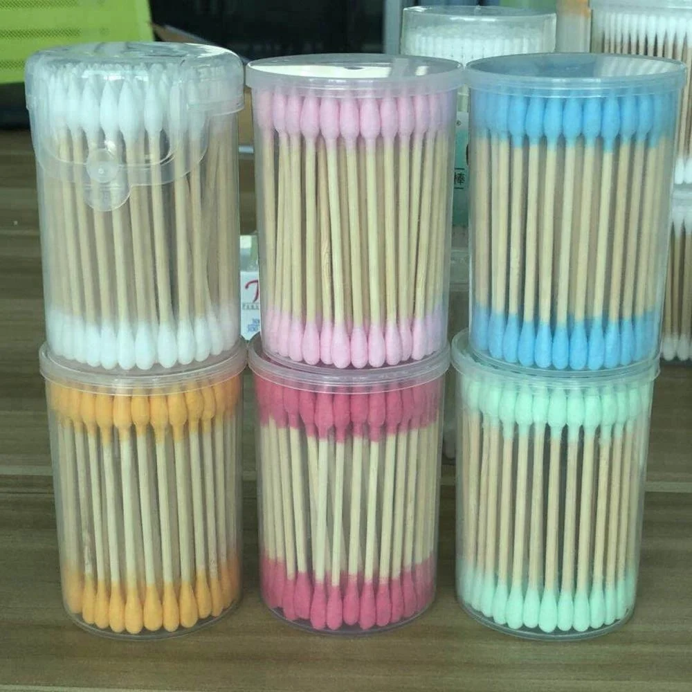 Color bamboo cotton buds with tip side