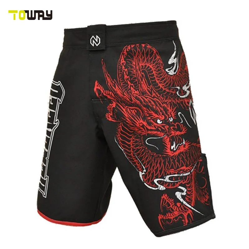 black and red dragon custom mma shorts