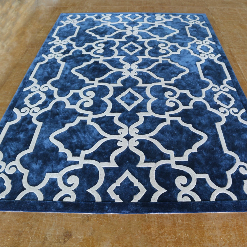 Wholesale Custom Luxury Carpet royal palace rugs blue viscose silk rug carpet luxury rug carpet