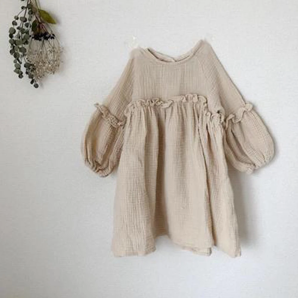 2018 fashion wholesale boutique kids clothes long sleeve soft linen cotton girls dress