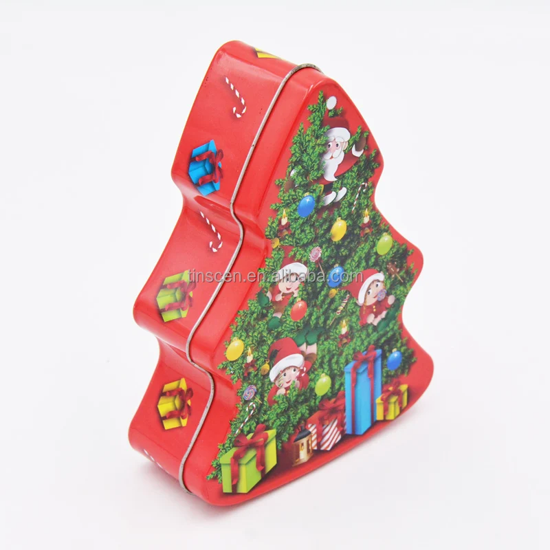 Christmas tree shaped gift tin box for children
