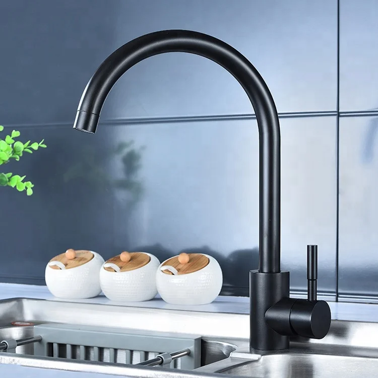 Supply Contemporary Deck Mounted Matte Black Faucet Kitchen Water Sink Faucet Mixer Tap Kitchen Stainless Steel 304 OEM Service