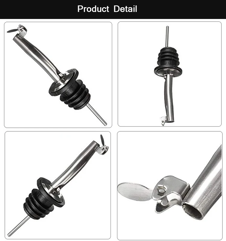 Stainless Steel Wine Stopper Spout Dispenser Free Flow Pourers Olive Oil Liquor Bottle Pourer with Flip-top Cover