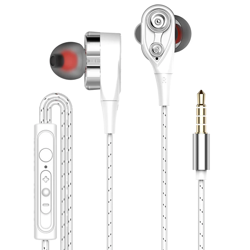 Dual Dynamic Driver Moving Coil 3.5mm Wired In-Ear Headphones Earphones with Mic
