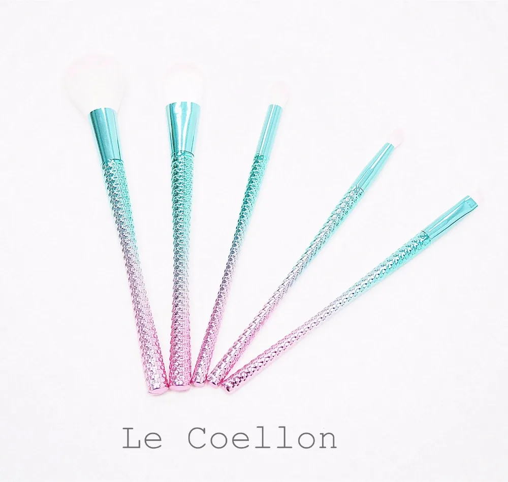 
5pcs set white fibre artificial hair makeup cosmetic brushes with mix pink green metal hand 