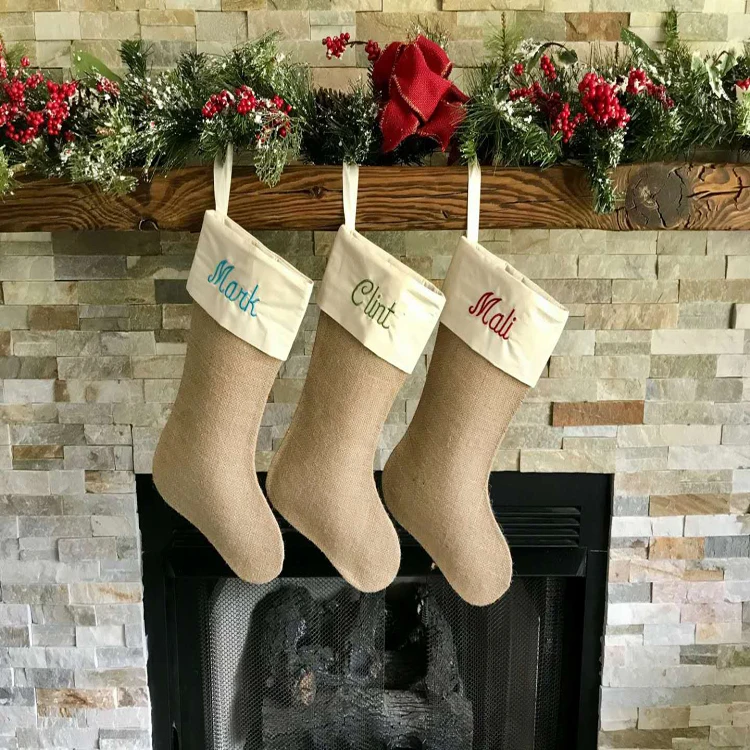 Personalized Custom Logo Burlap Christmas Stocking
