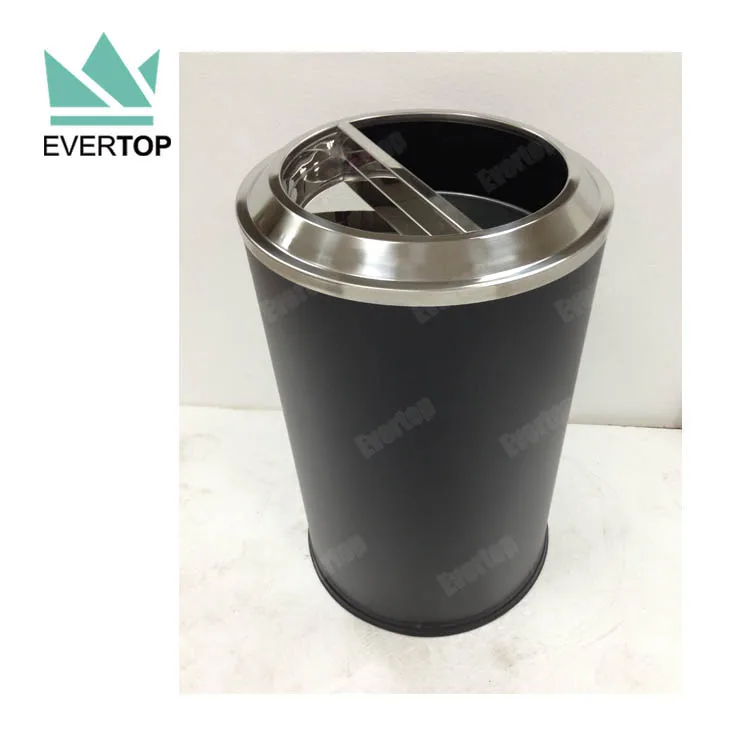 DB-48C 100L Public Airport Underground Trash Can, Semi-Opening Top Large Metal Waste Bin Round w LOGO Printing Waste Container