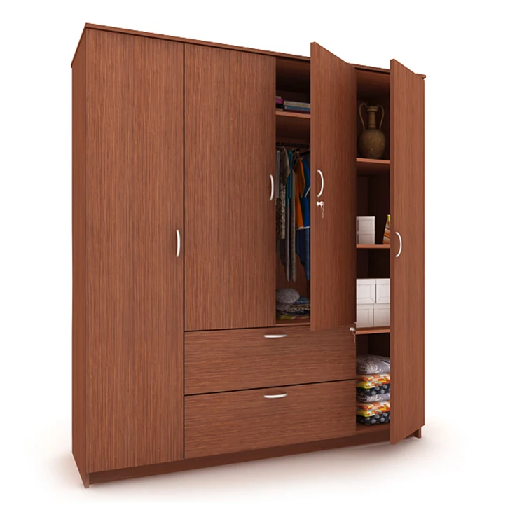 Wood grain fitted modern laminate wooden bedroom wardrobes with drawers