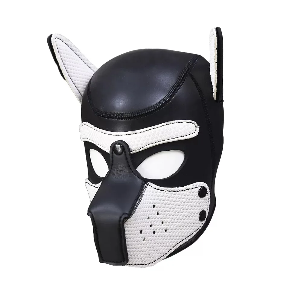 Fashion Padded Latex Rubber Role Play Dog Mask Puppy Cosplay Full Head with Ears 4 Color
