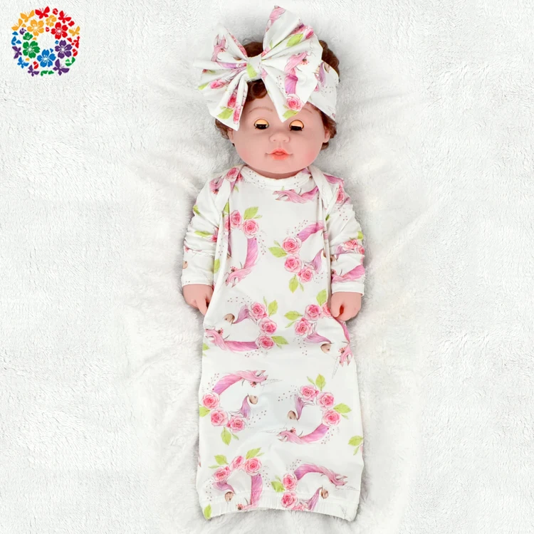 Pink Unicorn Prints Baby Christening Gowns Toddlers Sleep Gowns Baby Brushed Milk Silk Unisex Pajamas For Infant Girl And Boy