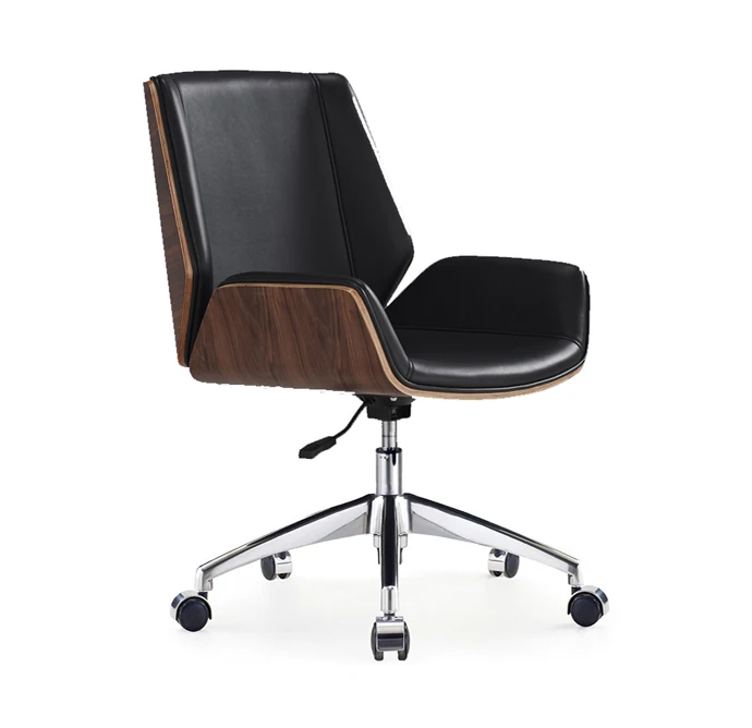 Plywood office leather chair with low back
