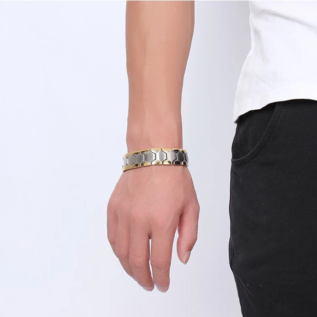Hot New Japanese Magnetic Bracelet 18mm Wide Stainless Steel IP Black Plating 18k gold health titanium germanium bracelet