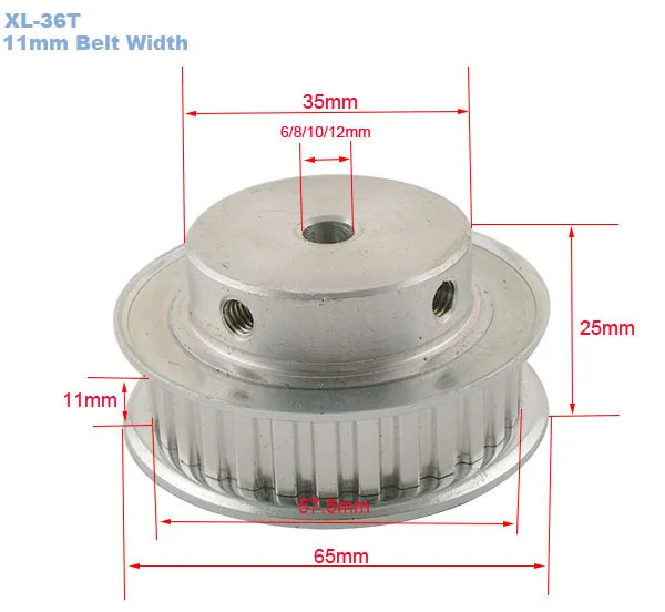 XL-36T Timing Pulley 6/8/10/12mm Bore Toothed Gear Pulley 11mm Width 5.08mm Pitch 36Teeth Aluminum Alloy Timing Belt Pulley
