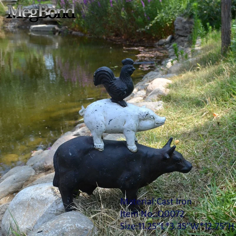 Cast iron Chicken and Pig and Rooster Table Decoration, traditional cast iron animal sculpture