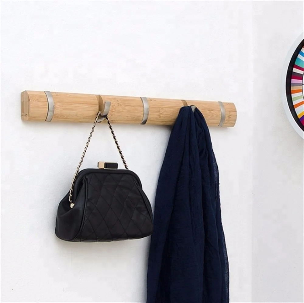 Bamboo Hook Rail Wall Mounted Rack Towel Coat Hanger black color Bamboo Make