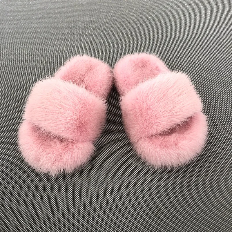 2023 Hot Selling Designer Kid colorful  Mink Fur slides with custoimzed logo