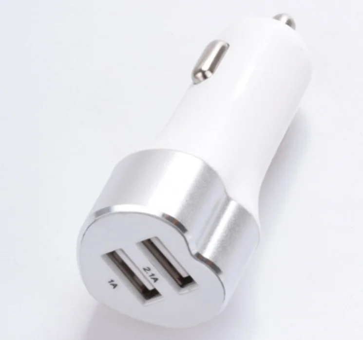 Heart Shape 5V 2.1A Aluminum Alloy 2 Port Dual Two USB Car Charger Adapter