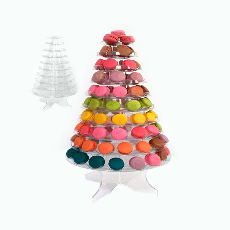 Clear plastic new 10 tier macaron tower display stand with acrylic base