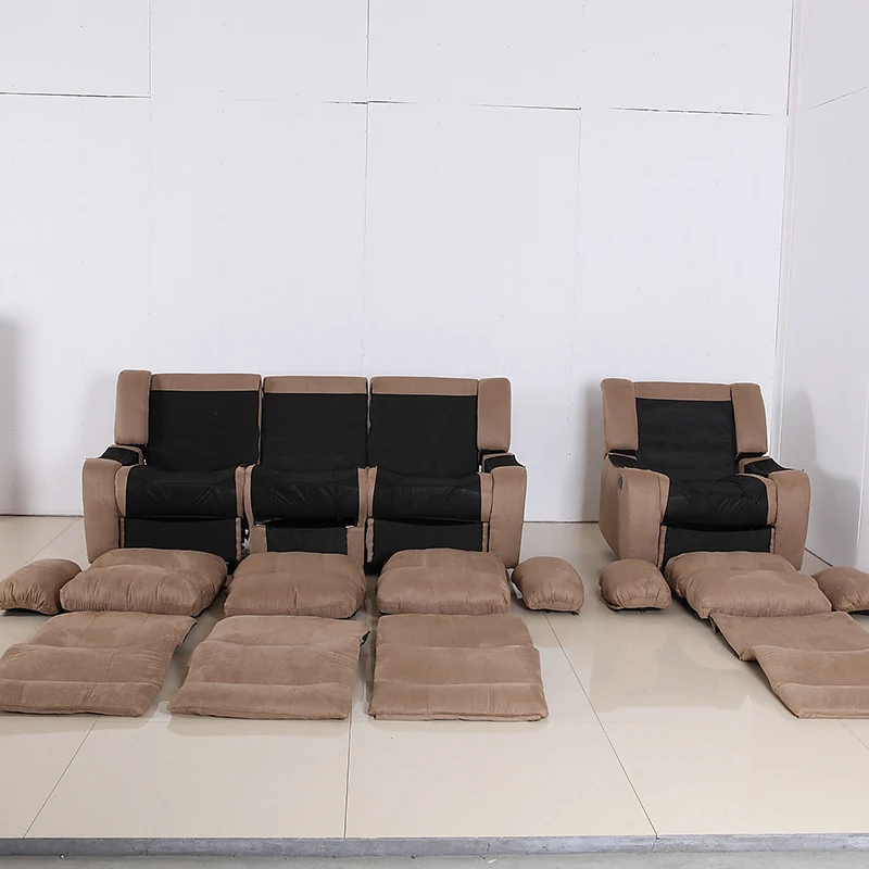 Modern Three Seater 3 Brown Fabric Fabrics Electric Sofas Furniture Power Recliner Sofa Set for Living Room