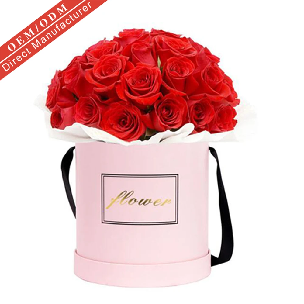 Flower Box with Ribbon Golden Stamping Logo Gift or Craft gift box flower wholesale factory round rose flower boxes
