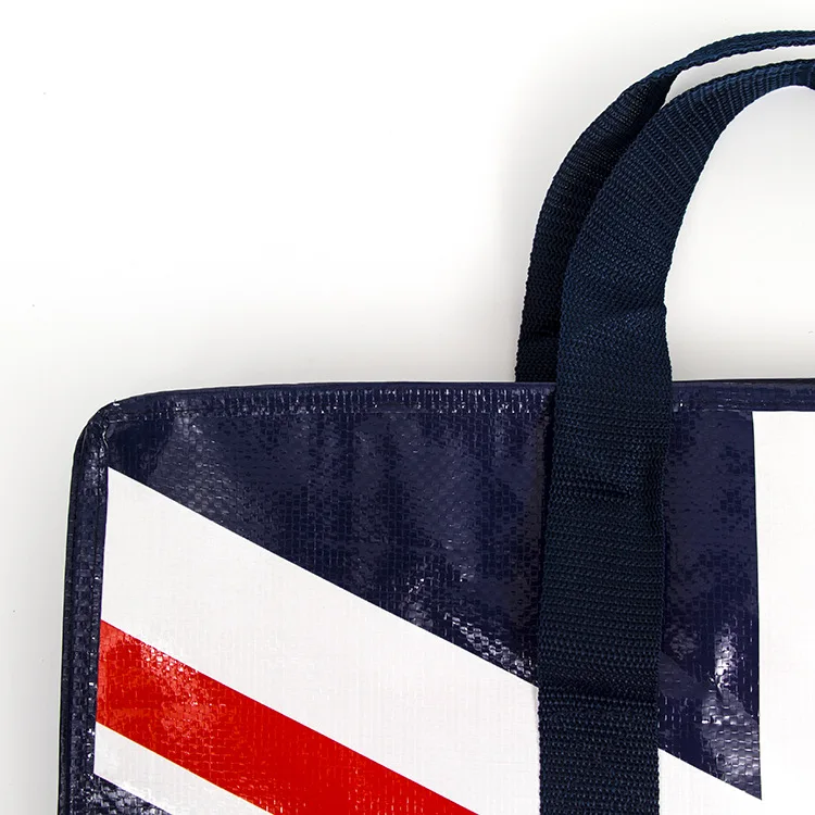 
Shinny laminated polypropylene pp woven zipper shopping bag with handles 
