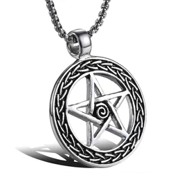 Unisex Stainless Steel   pentacle star Round  Pendant Titanium Steel  Supernatural Pentagram Necklace Xmas Gift  stock