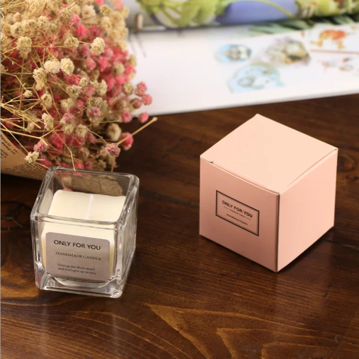 Handmade Gift Wholesale Private Label Classic Mini Square Clear Glass Jar Smokeless Scented Soy Wax Candle For Home Decor