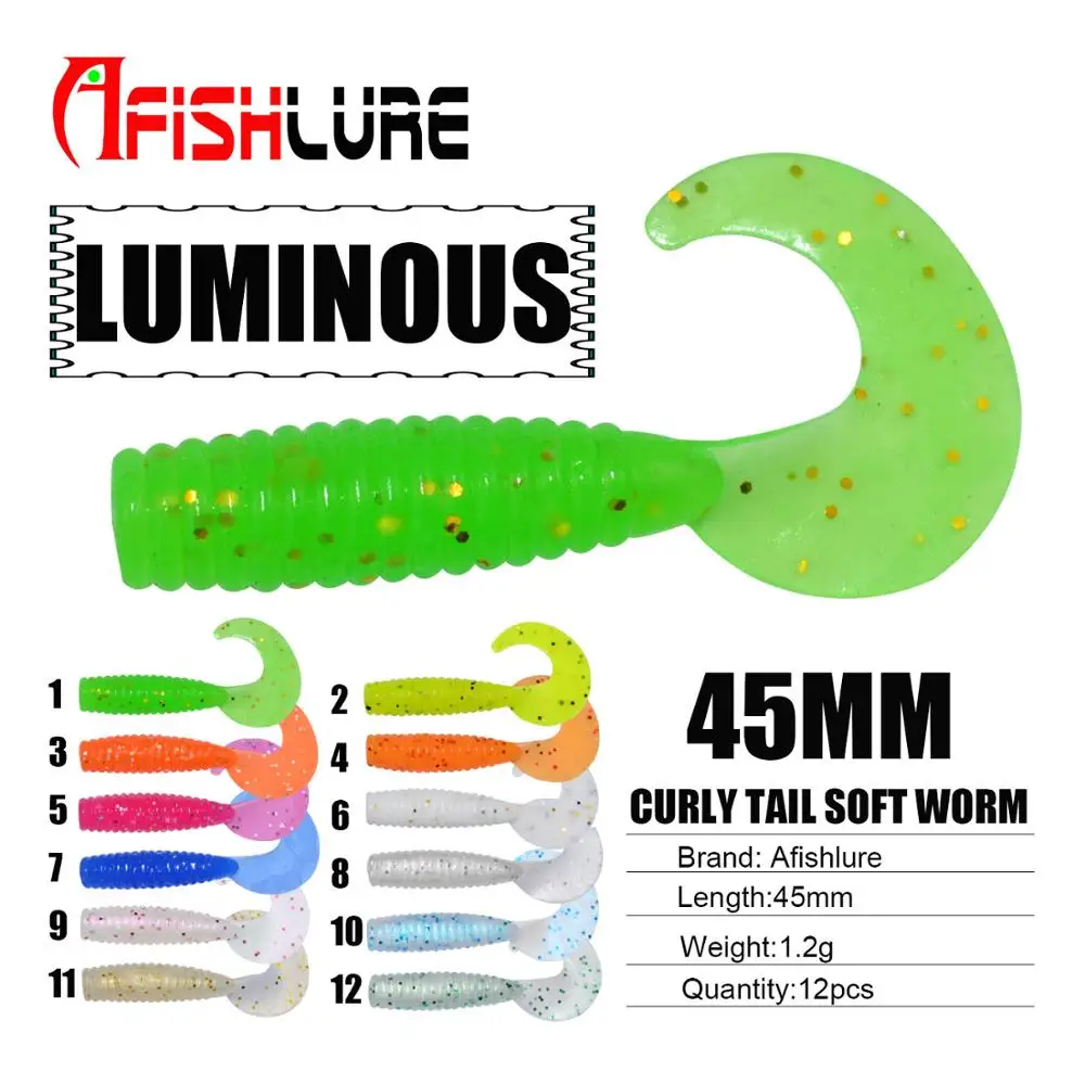 Factory Luminous Soft fishing worms Lure Knife tail swim baits 45mm 1.2g 12pcs a bag Grub Baits Night fishing fishing swimbait