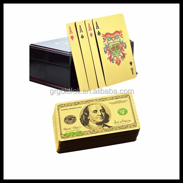 Golden printable playing cards 100 US dollar Benjamin Franklin playing cards
